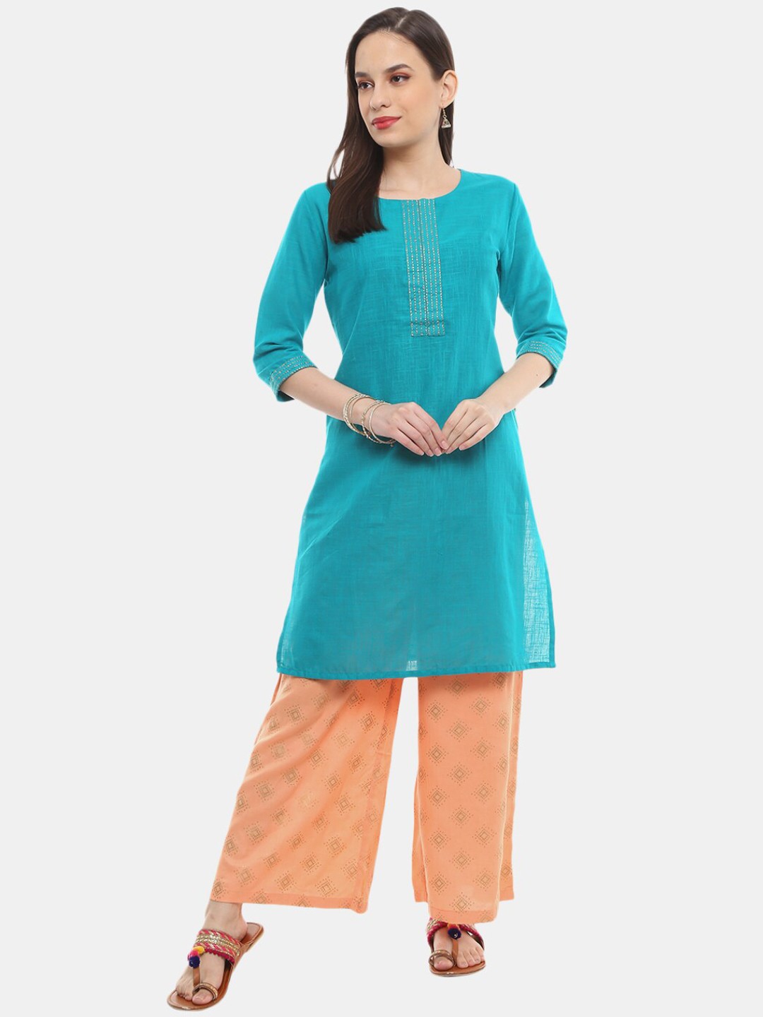 

Desi Mix Women Green Thread Work Kurta