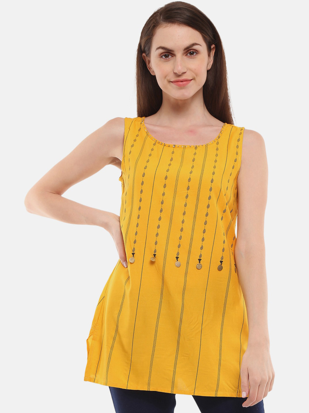 

Desi Mix Women Mustard Yellow panelled design Kurta