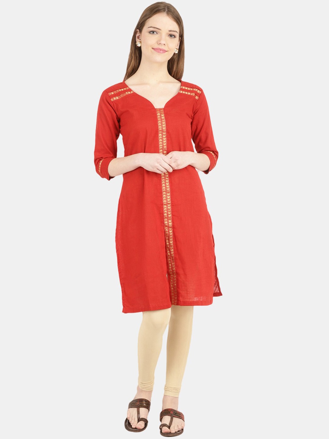 

Desi Mix Women Red Solid Cotton Kurta