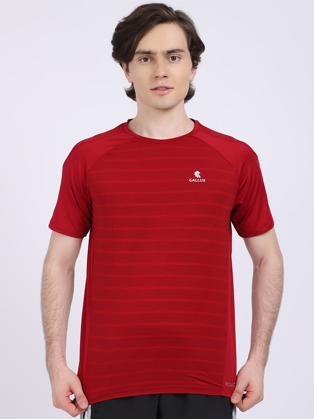 

Gallus Men Red Striped Dri-FIT Sports T-shirt