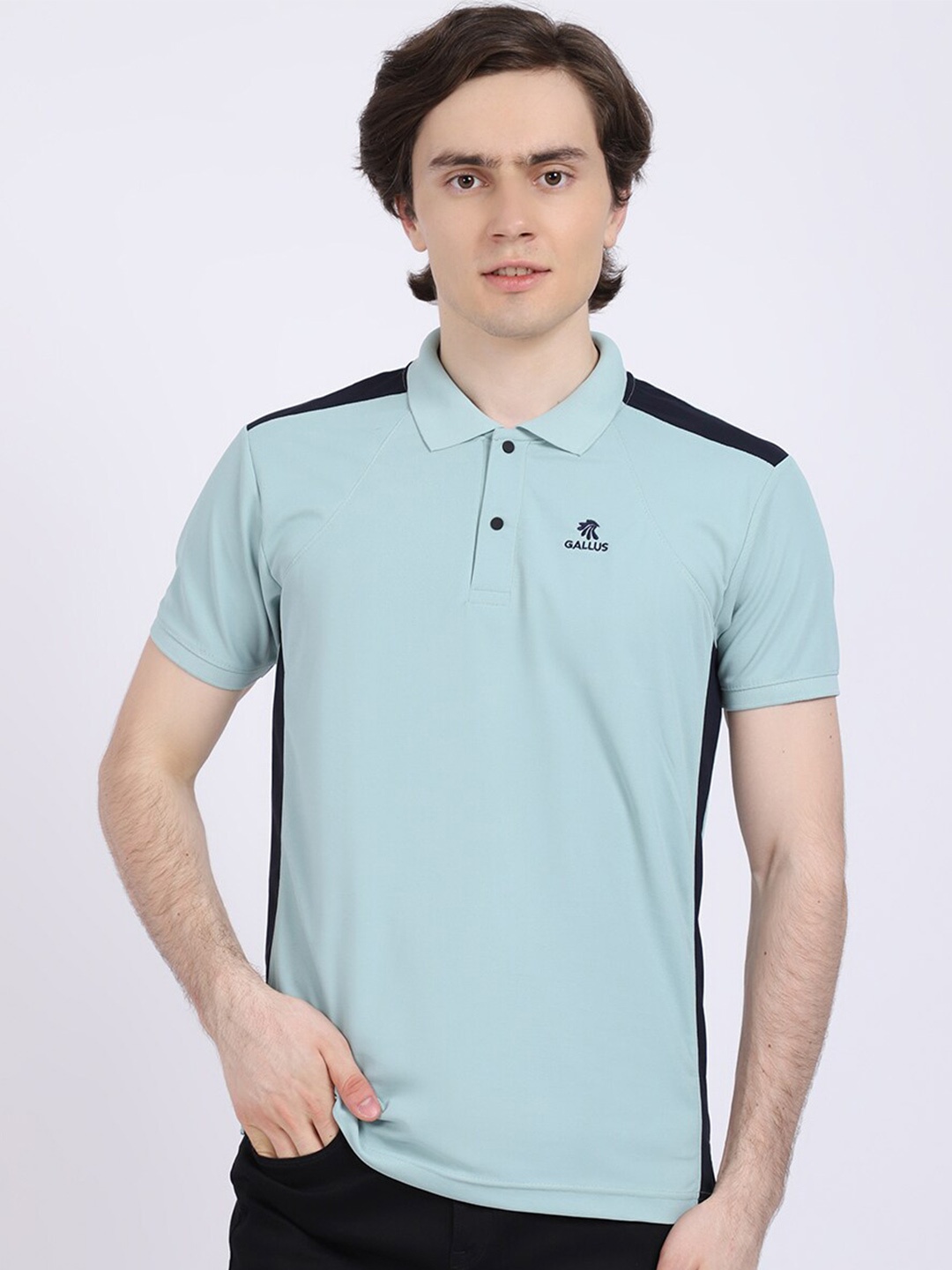 

Gallus Men Sea Green Solid Polo Collar Dri-FIT T-shirt