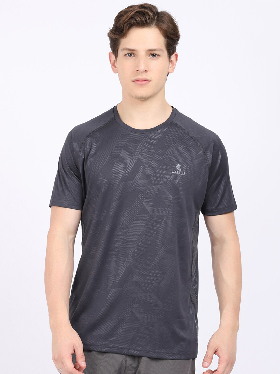 

Gallus Men Charcoal Printed Dri-FIT Sports T-shirt