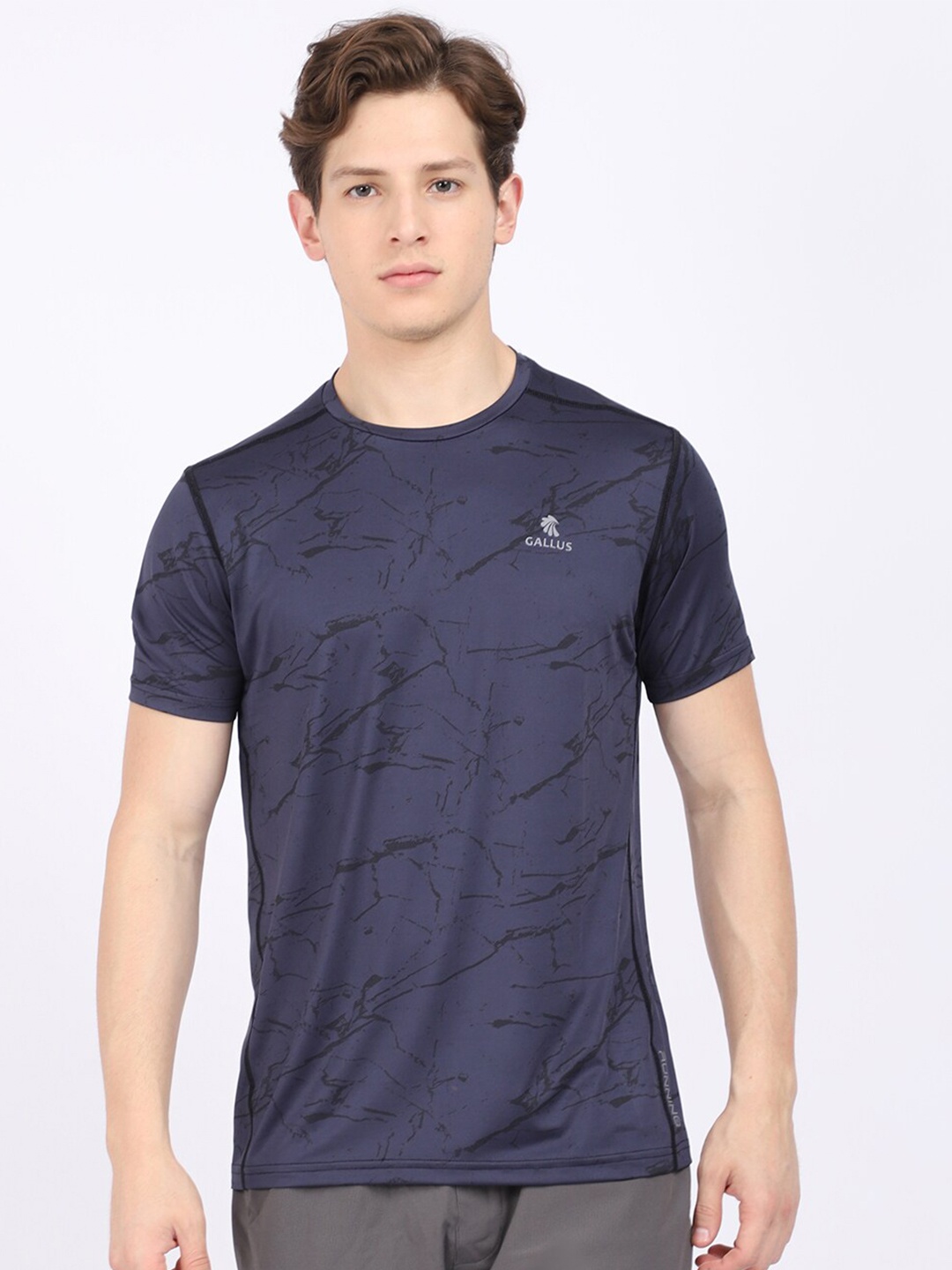 

Gallus Men Navy Blue Printed Dri-FIT Sports T-shirt