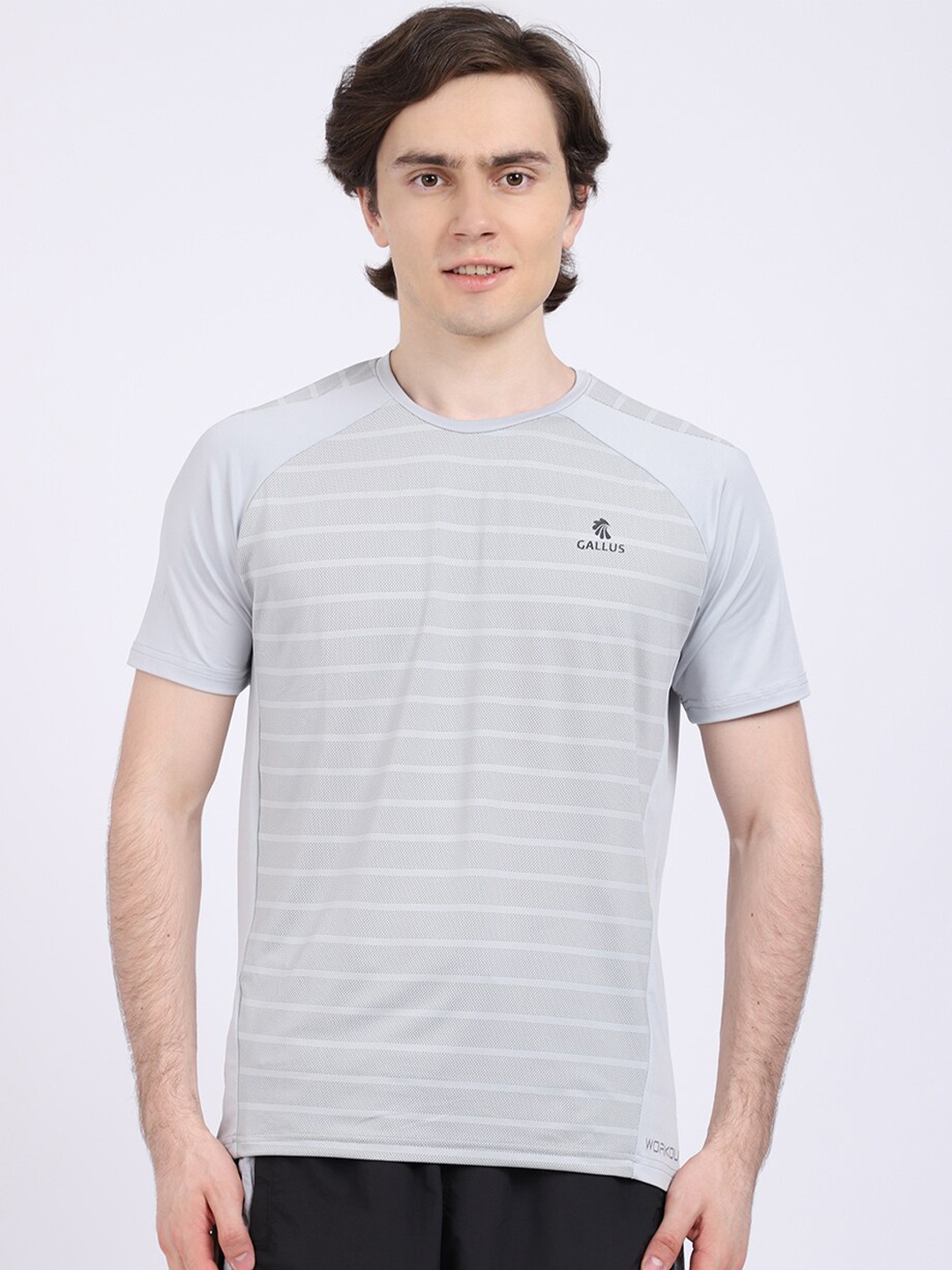 

Gallus Men Grey Striped Dri-FIT T-shirt