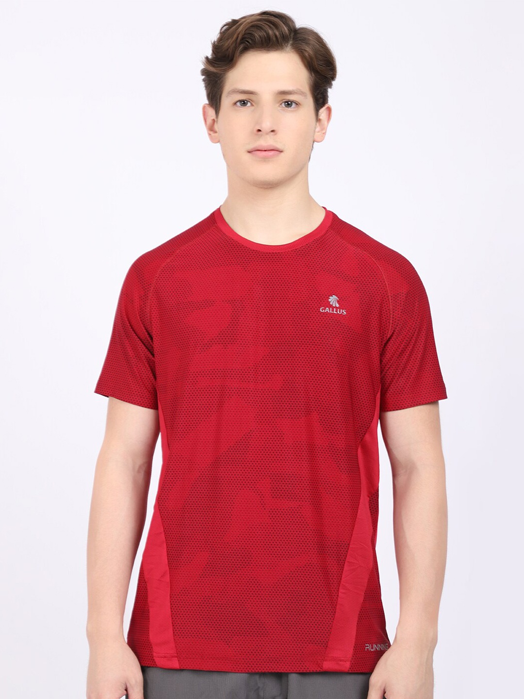 

Gallus Men Red Printed Dri-FIT Sports T-shirt
