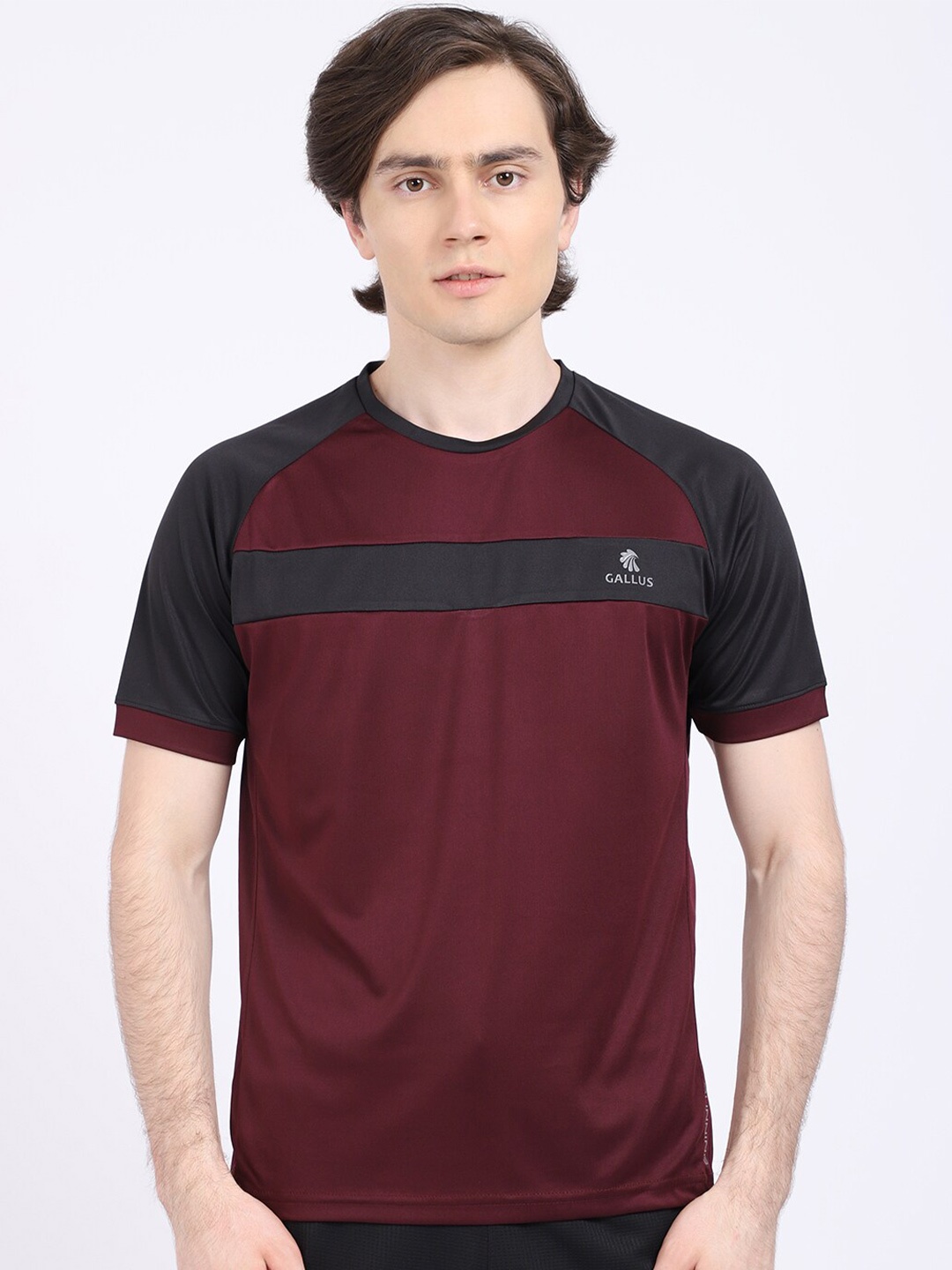

Gallus Men Maroon Colourblocked Dri-FIT Sports T-shirt