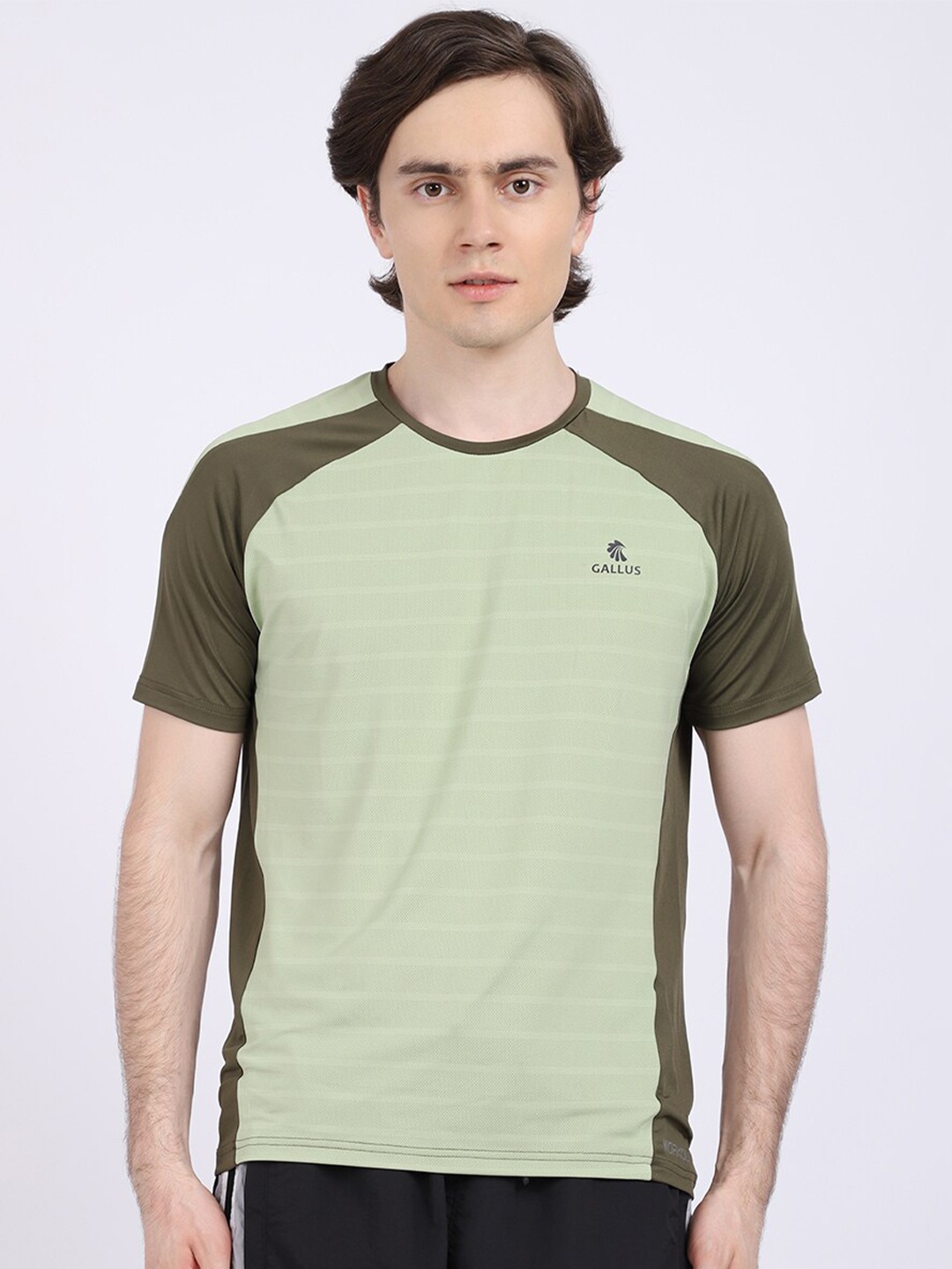 

Gallus Men Sea Green Colourblocked Dri-FIT Sports T-shirt