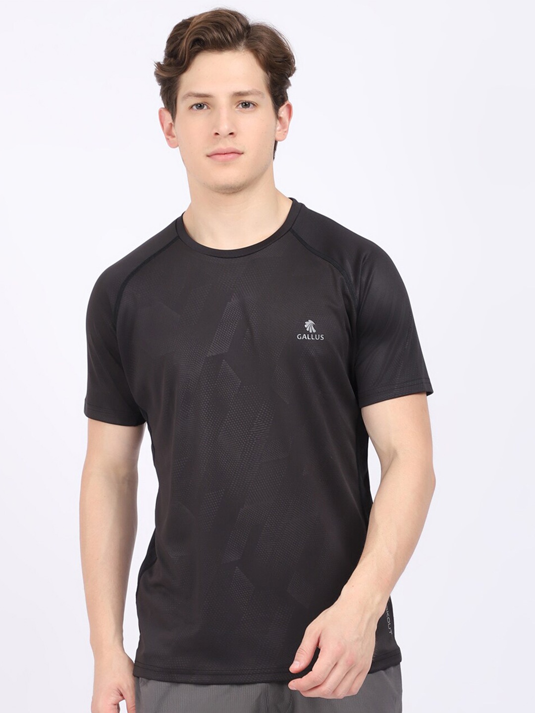 

Gallus Men Black Printed Dri-FIT Sports T-shirt