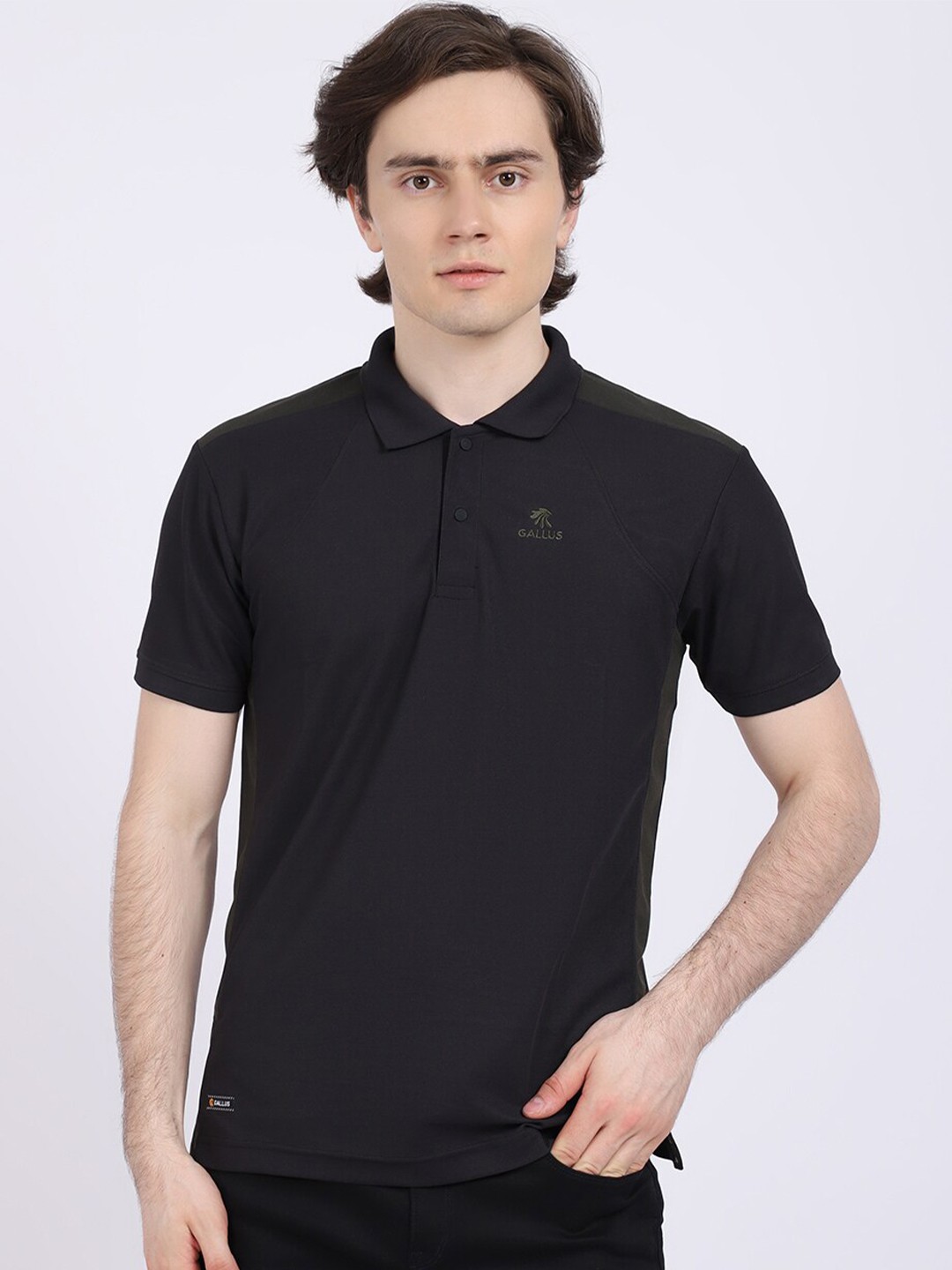 

Gallus Men Black Solid Polo Collar Dri-FIT T-shirt