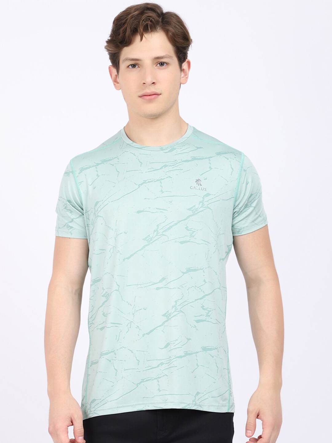 

Gallus Men Lime Green Printed Dri-FIT Raw Edge T-shirt