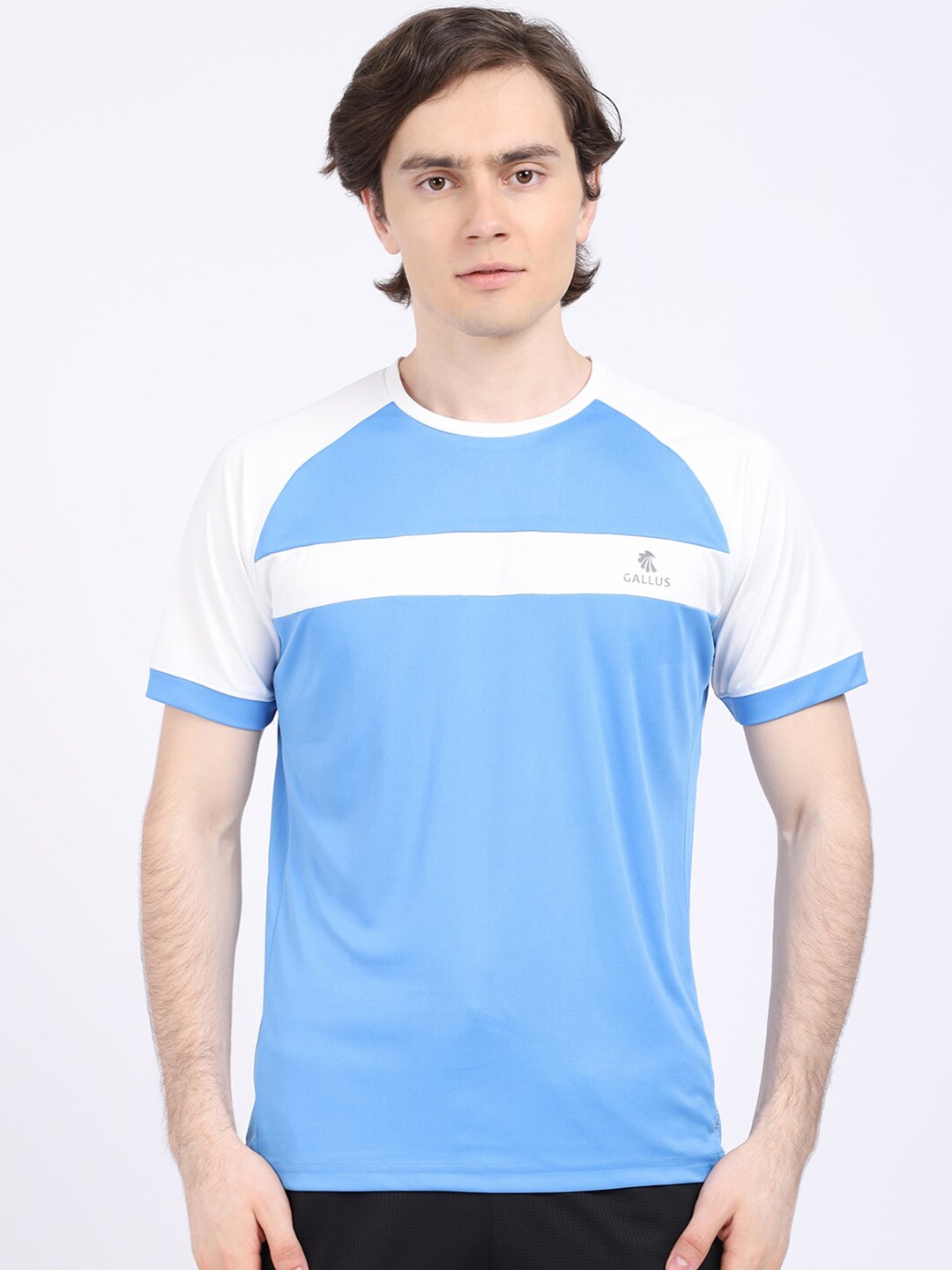 

Gallus Men Blue & White Colourblocked Dri-FIT T-shirt