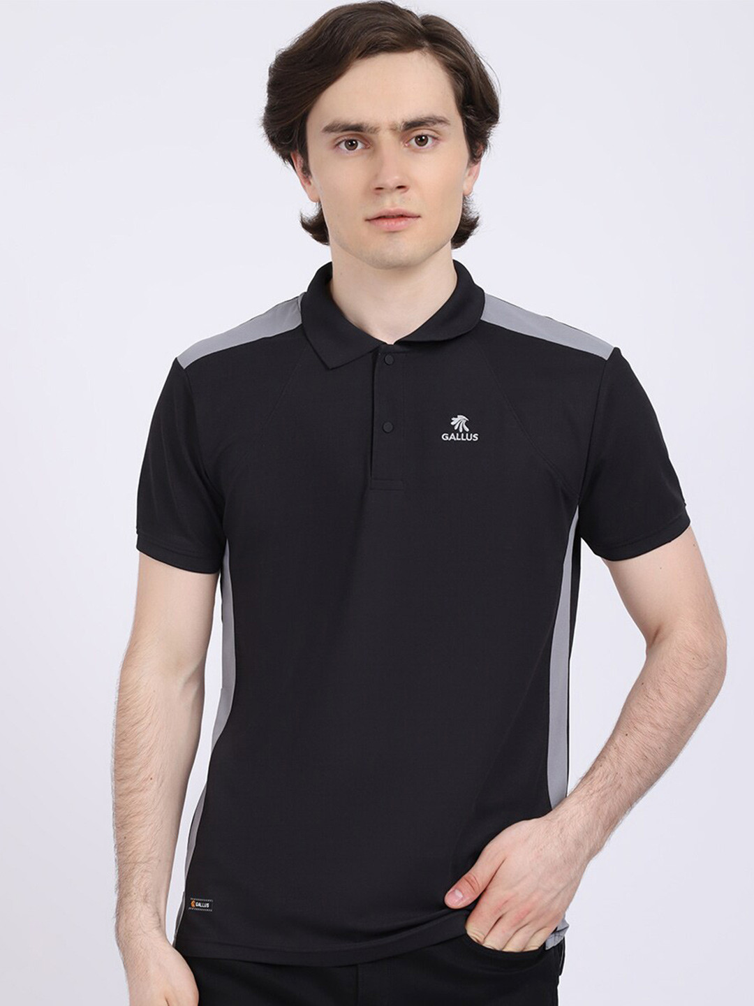 

Gallus Men Black Solid Polo Collar Dri-FIT T-shirt