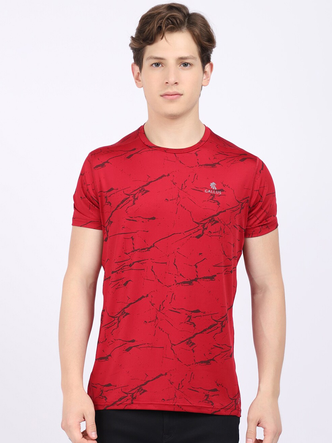 

Gallus Men Red Printed Dri-FIT T-shirt, Maroon