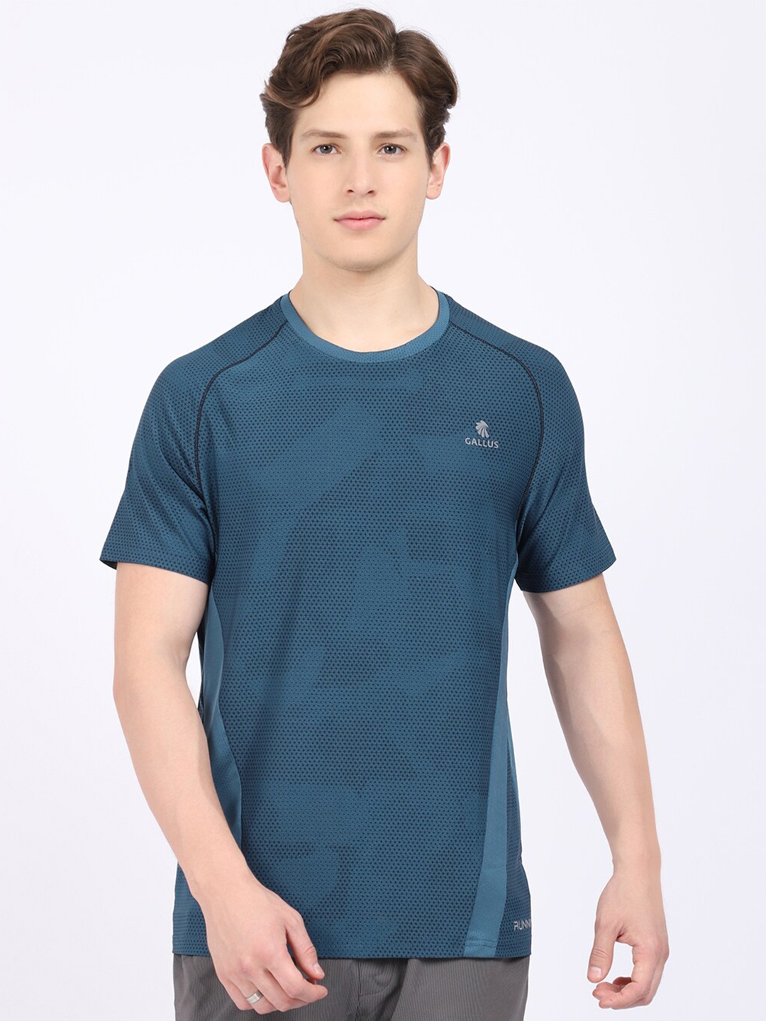 

Gallus Men Blue Printed Dri-FIT Sports T-shirt