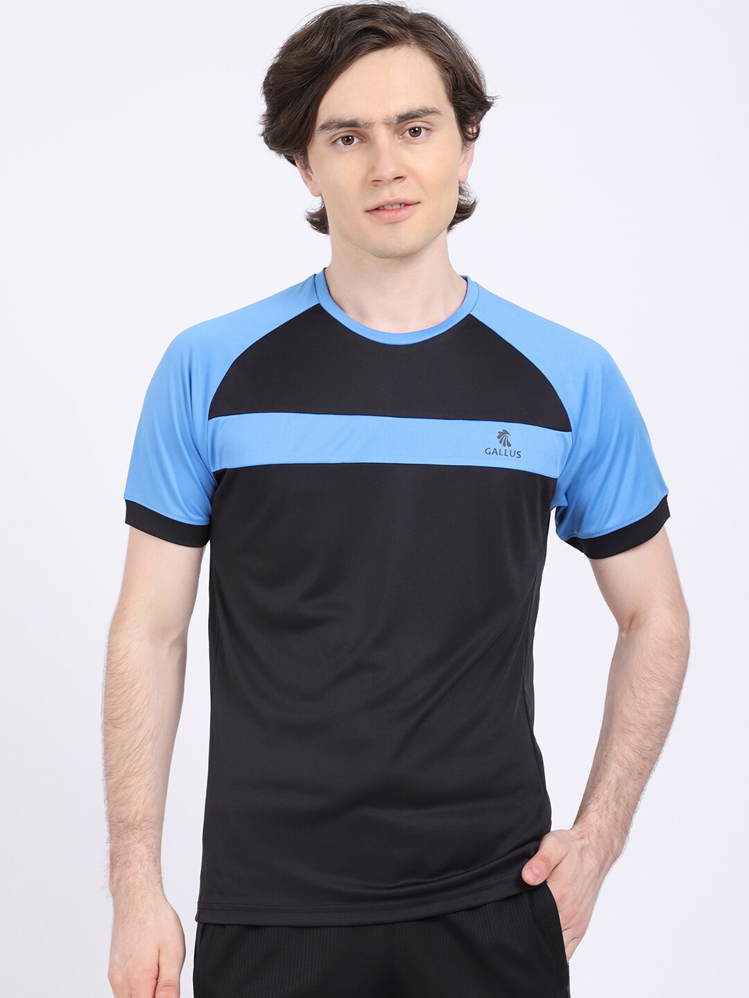 

Gallus Men Navy Blue Colourblocked Dri-FIT Sports T-shirt