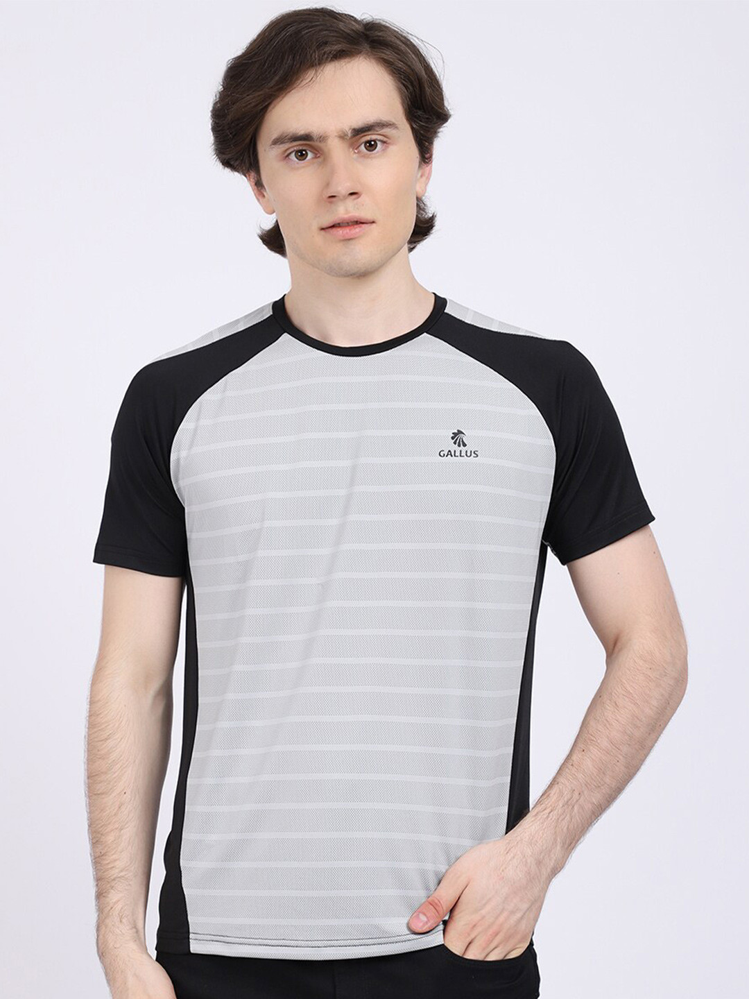 

Gallus Men Black Striped Dri-FIT Sports T-shirt