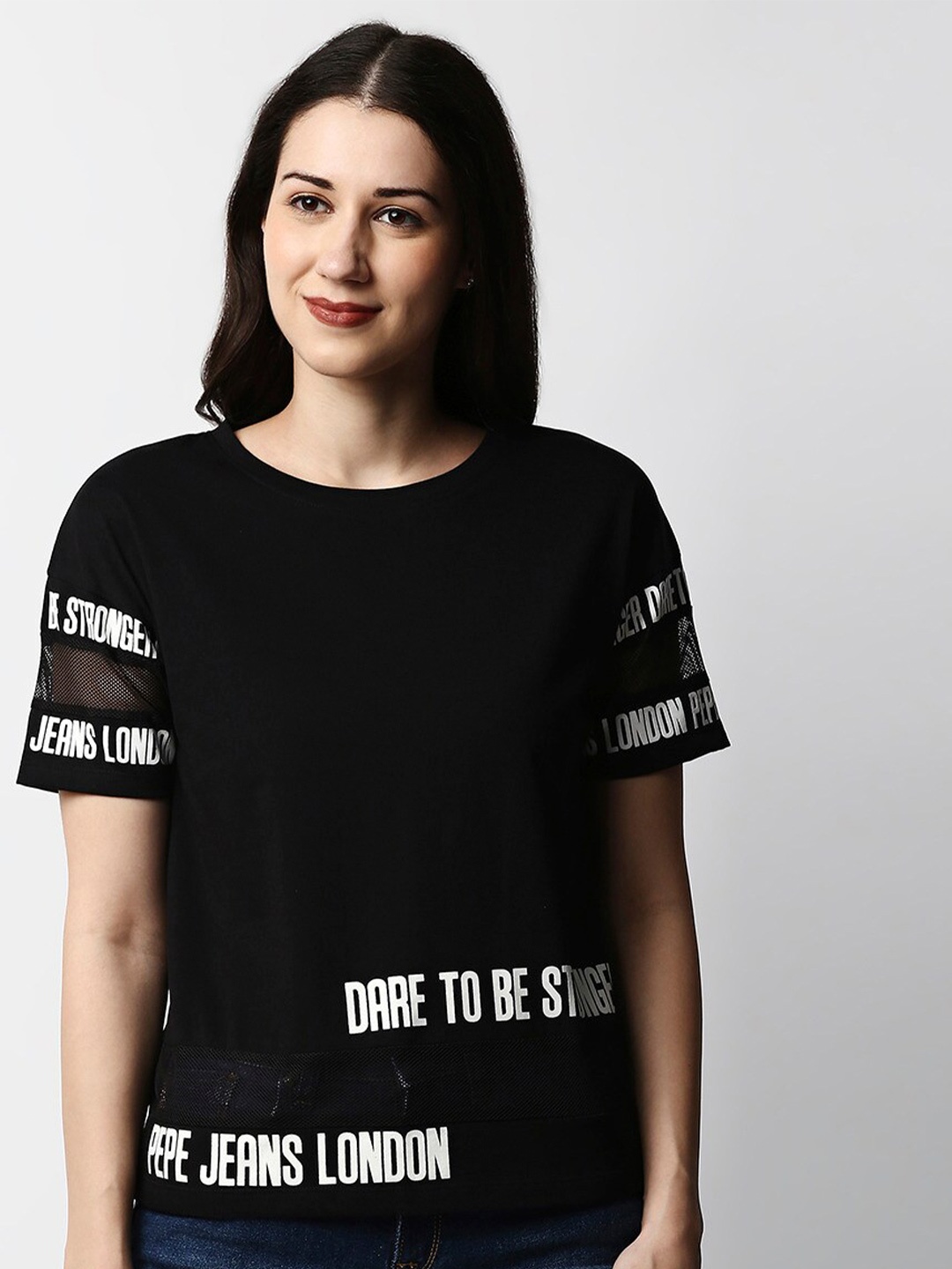 

Pepe Jeans Women Black Typography Printed T-shirt
