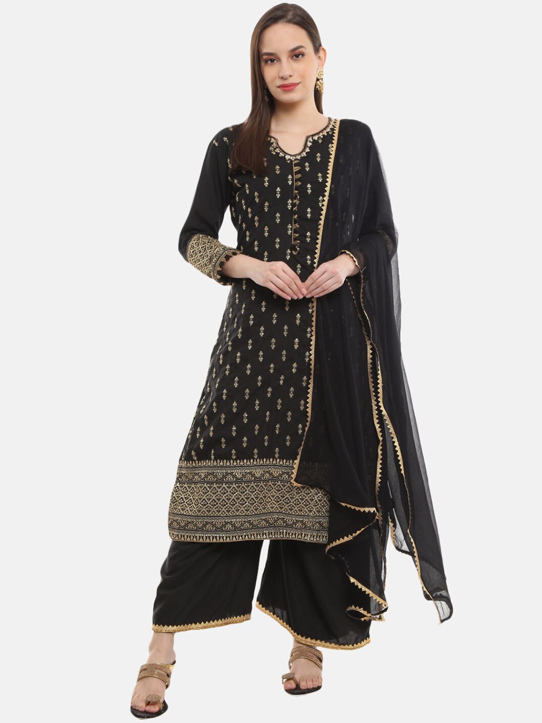 

Desi Mix Women Black Ethnic Motifs Embroidered Kurta