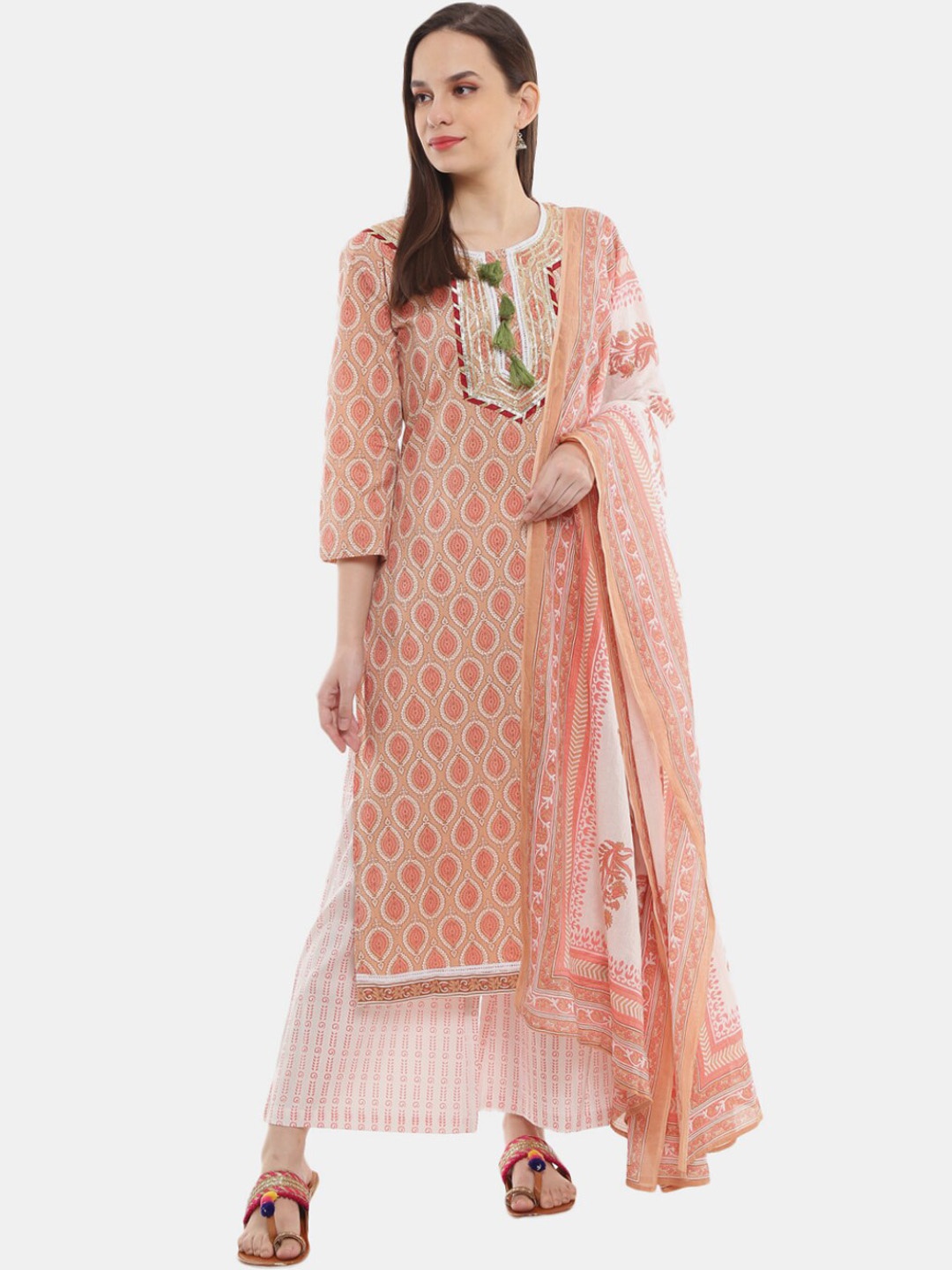 

Desi Mix Women Beige Ethnic Motifs Printed Kurta