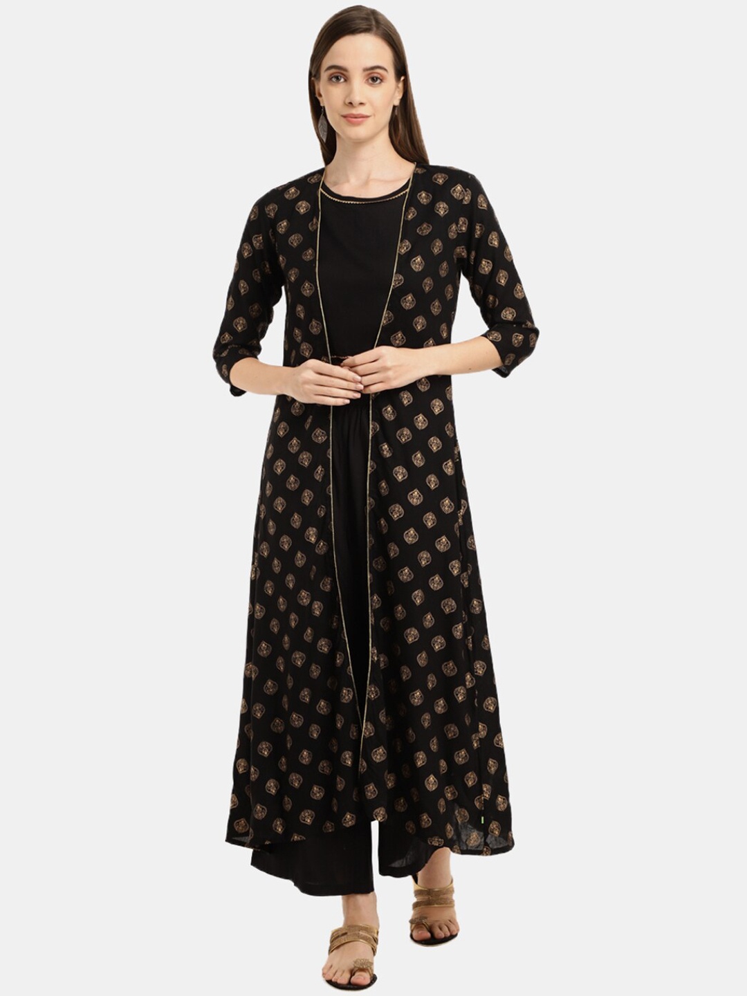 

Desi Mix Women Black Ethnic Motifs Printed Kurta