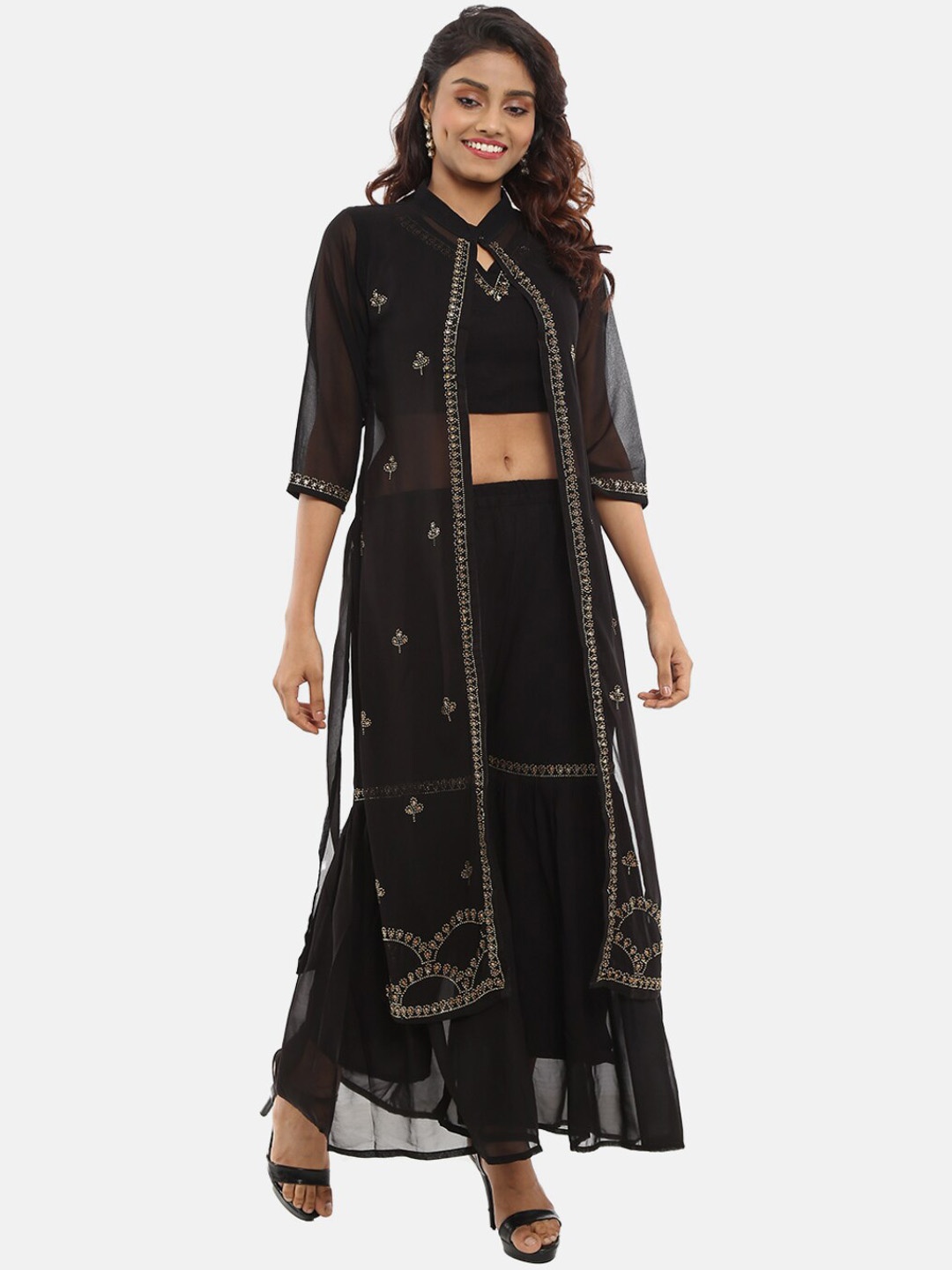 

Desi Mix Women Black Embellished Georgette Kurta