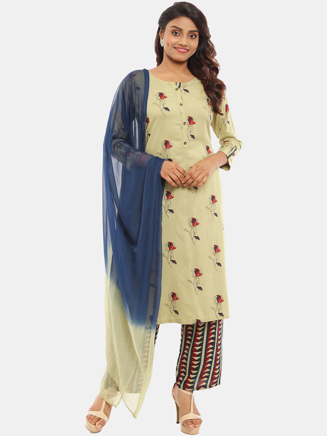 

Desi Mix Women Green Floral Printed Kurta