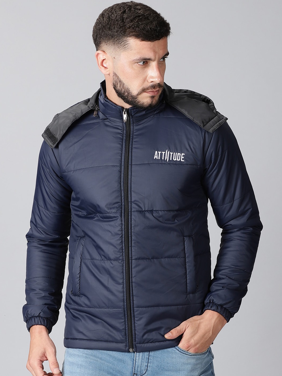 

ATTIITUDE Men Navy Blue Windcheater Padded Jacket