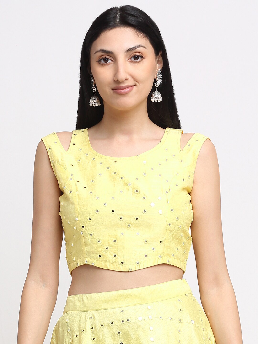 

NEUDIS Yellow Floral Print Sheen Crop Top