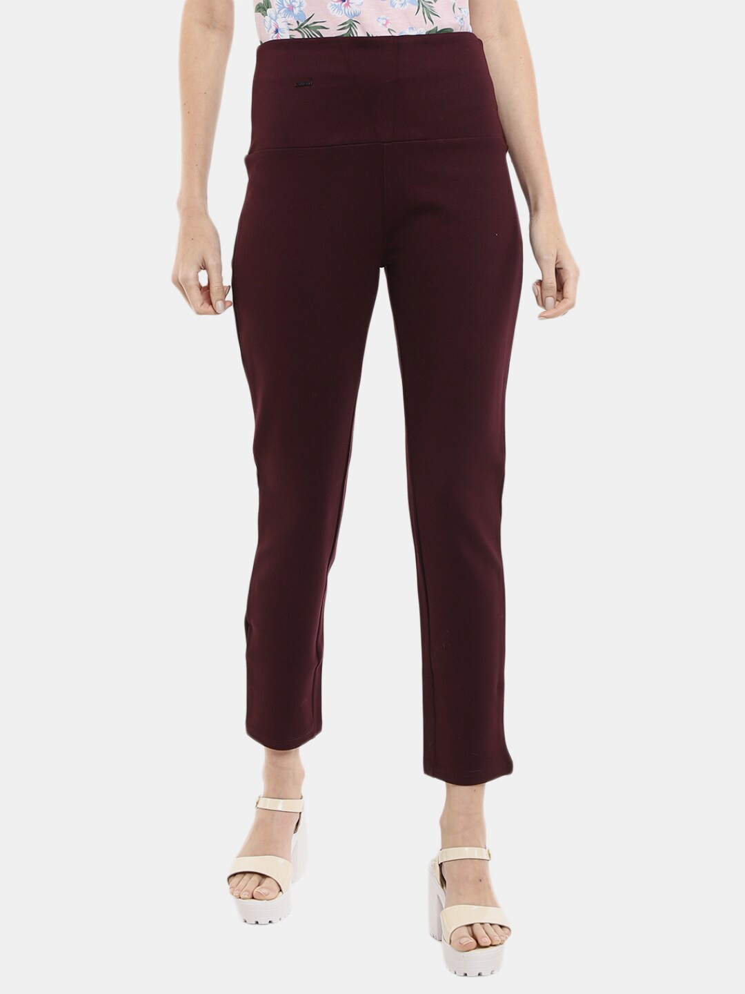 

V-Mart Women Wine Red Solid Cotton Woven Jeggings