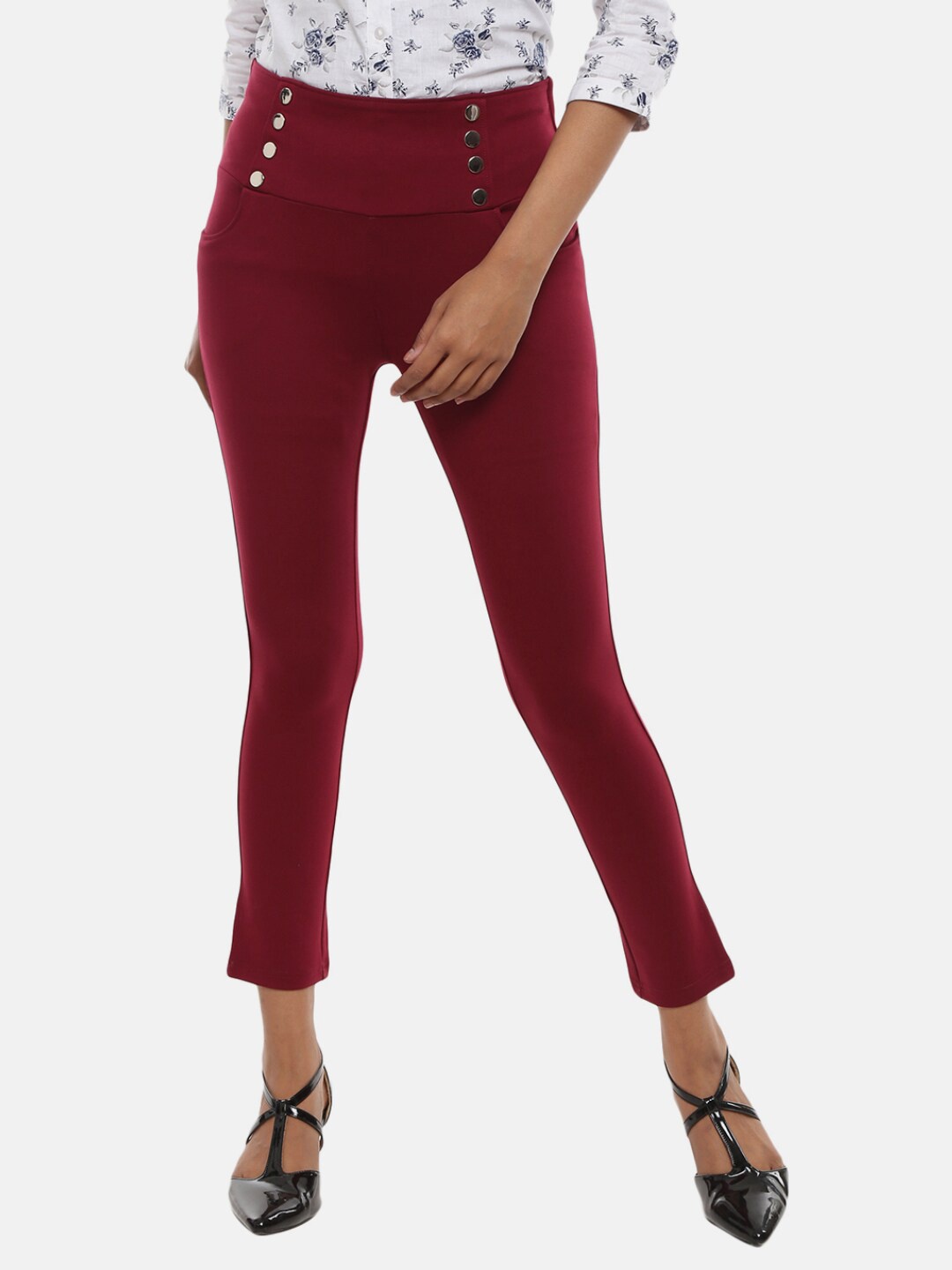 

V-Mart Women Maroon Solid Cotton Jeggings