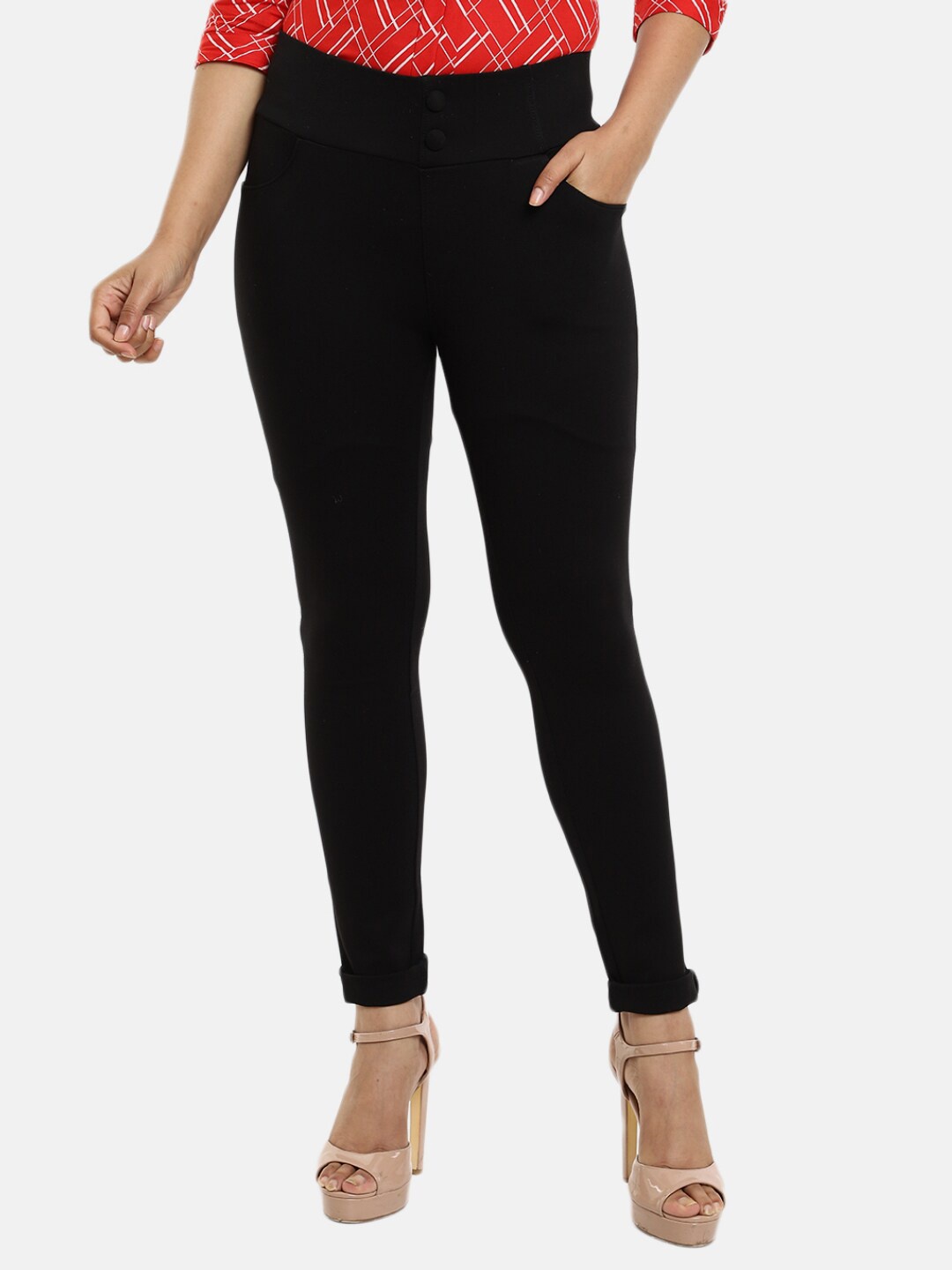 

V-Mart Black Solid Cotton Jeggings