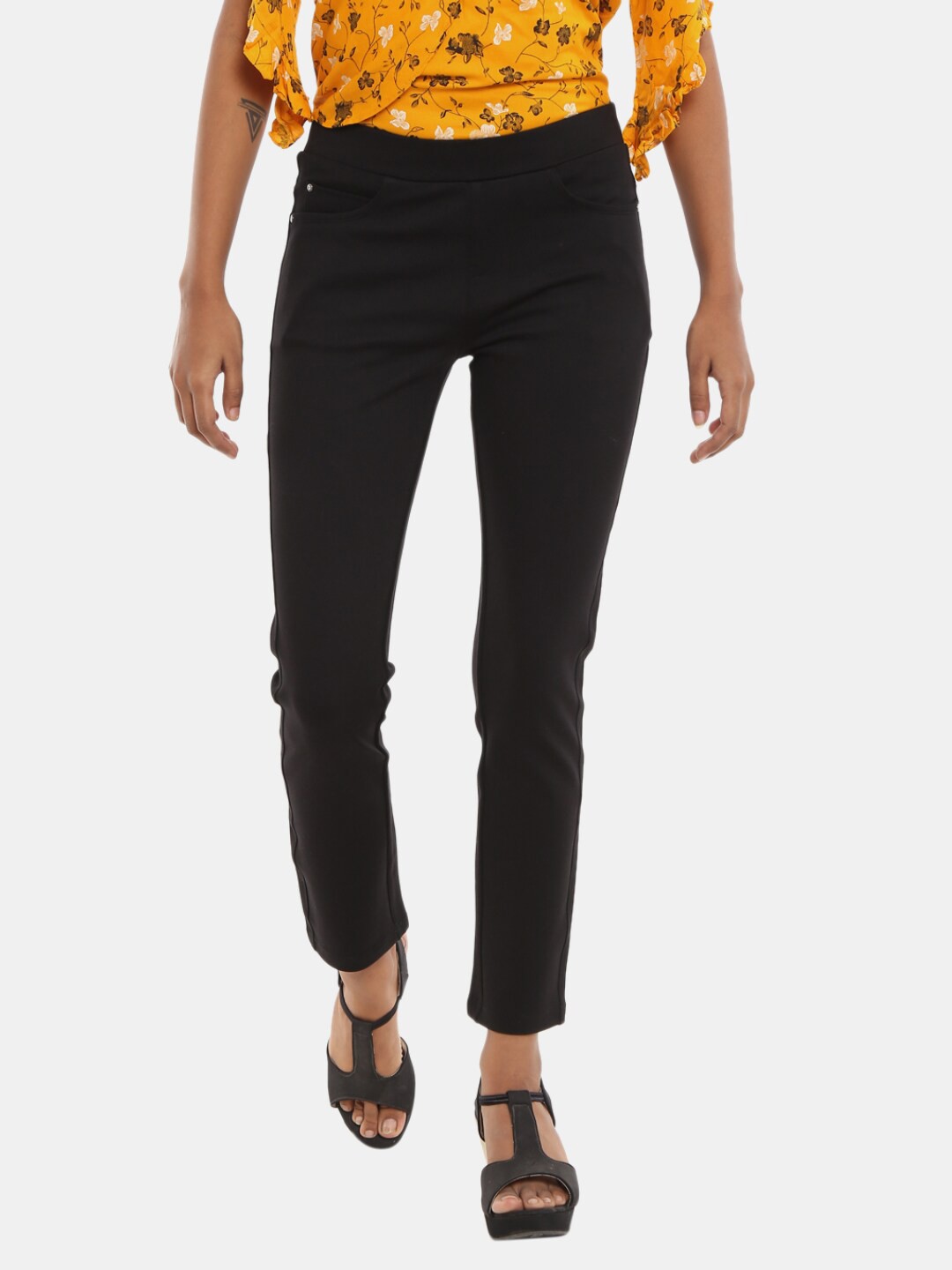 

V-Mart Women Black Solid Cotton Treggings