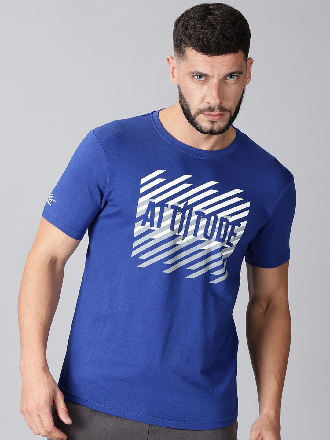 

ATTIITUDE Men Blue Typography Printed ClimaCool Raw Edge T-shirt