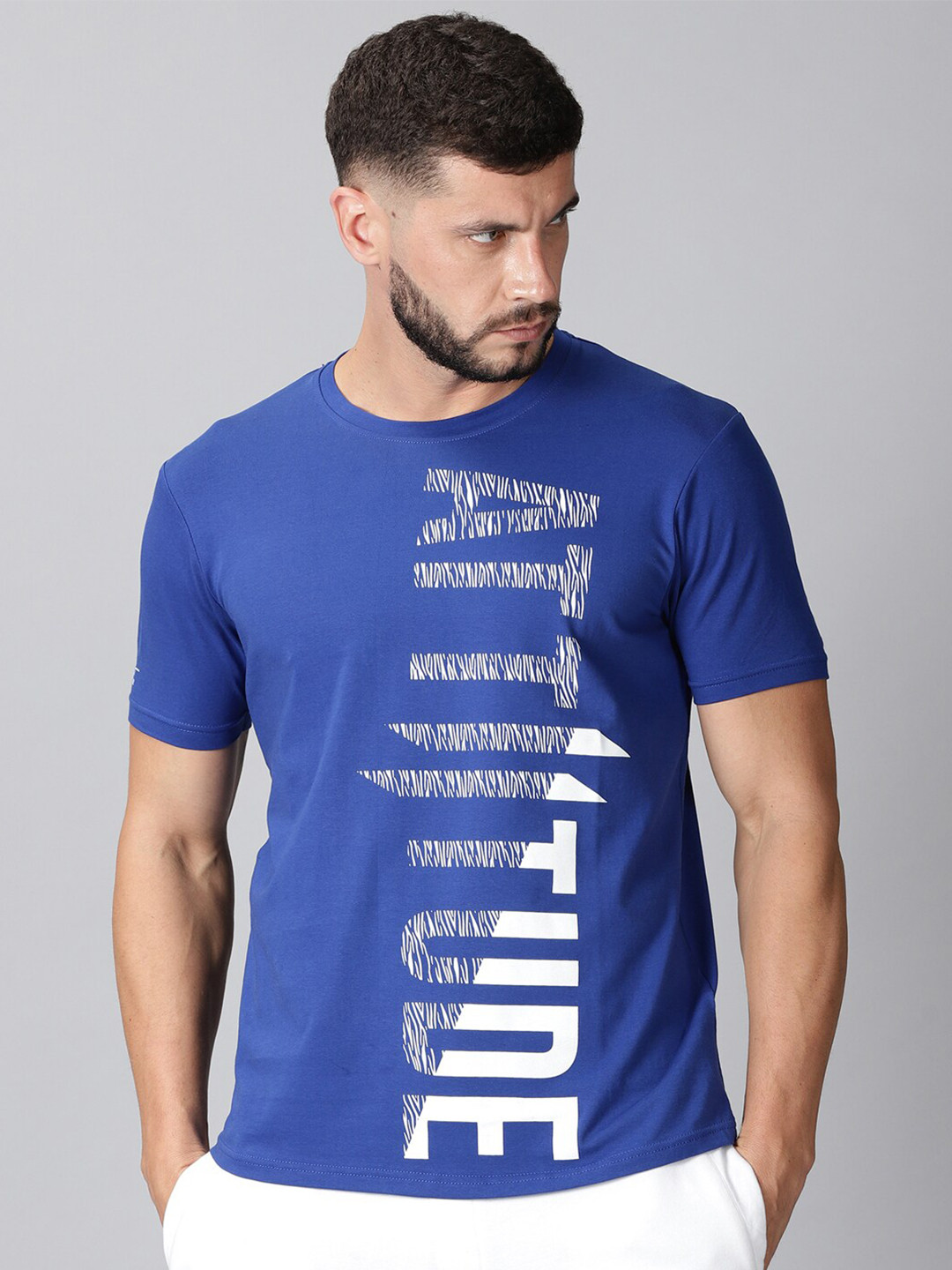 

ATTIITUDE Men Blue Typography Printed ClimaCool Applique T-shirt
