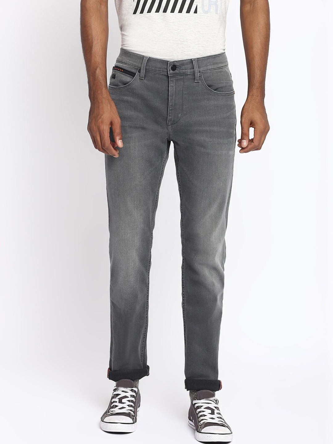 

Lee Men Grey Tapered Fit Low Distress Light Fade Jeans