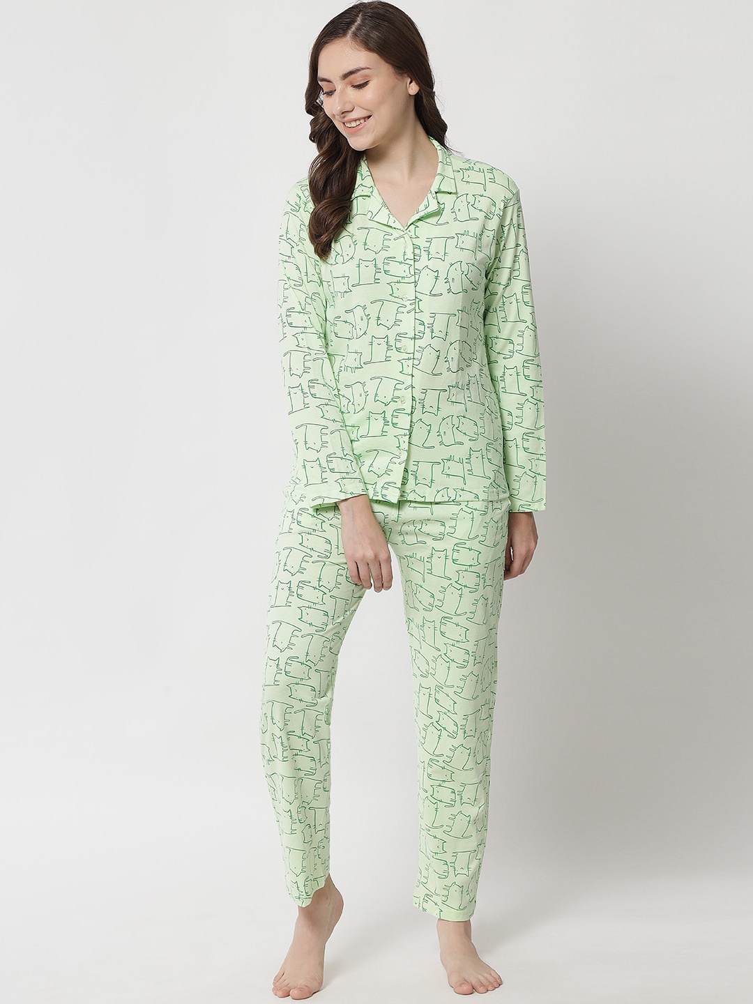 

Klamotten Women Green Printed Night suit