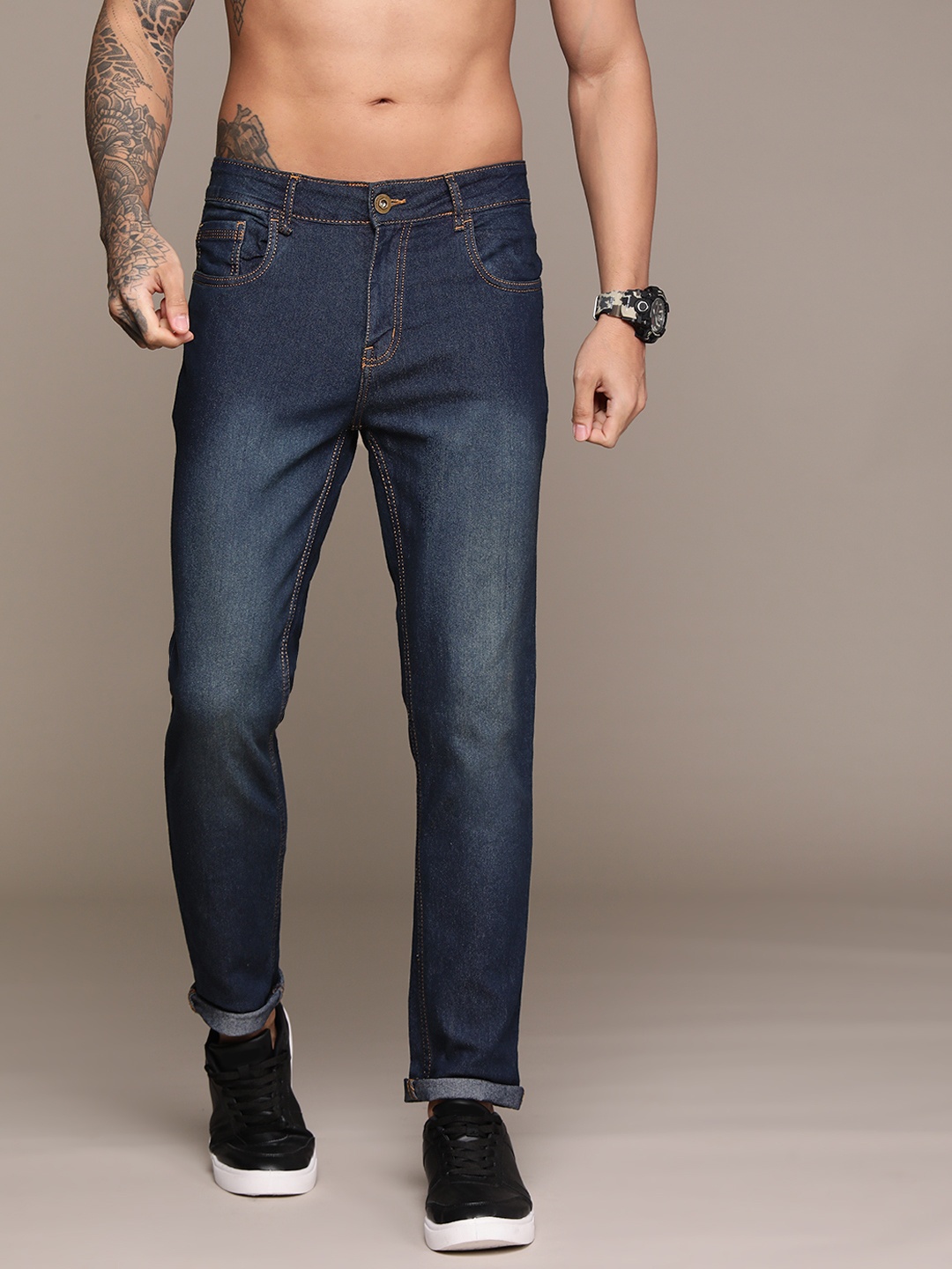 

The Roadster Lifestyle Co. Men Skinny Fit Light Fade Stretchable Jeans, Navy blue