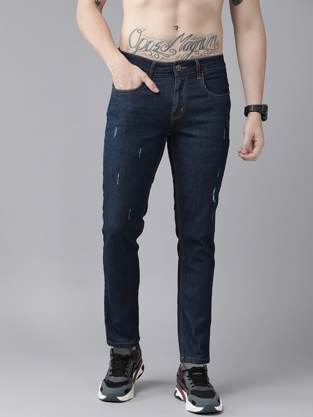 

Roadster Men Navy Blue Skinny Fit Low Distress Stretchable Jeans