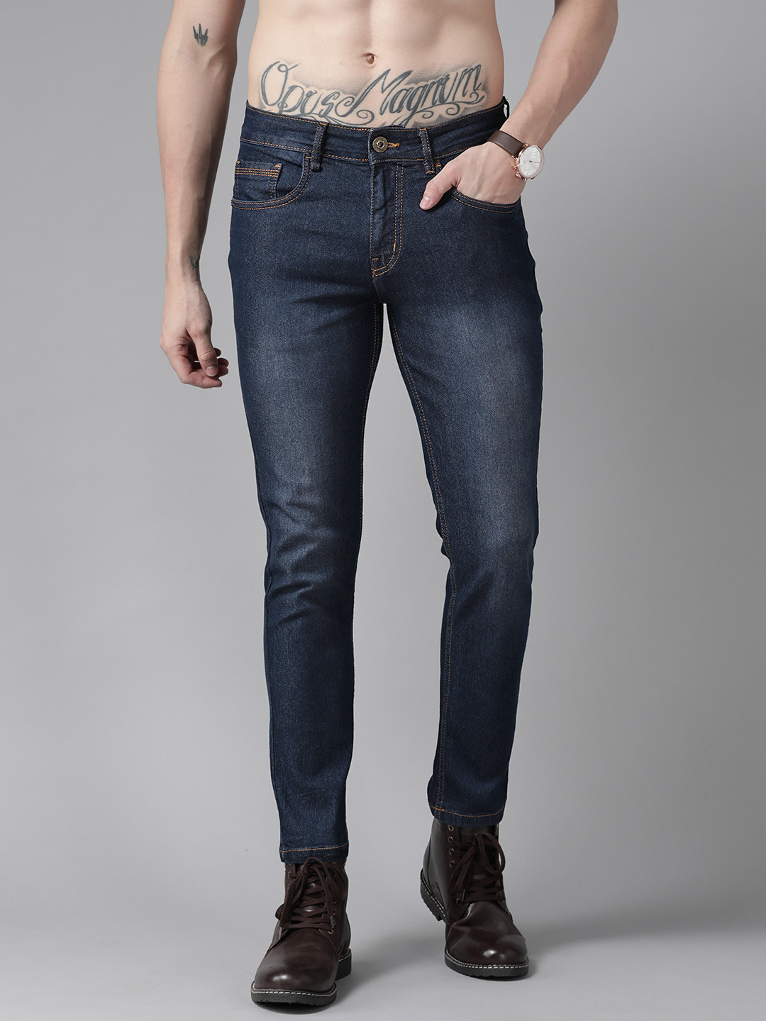 

Roadster Men Navy Blue Skinny Fit Mid-Rise Light Fade Clean Look Stretchable Jeans