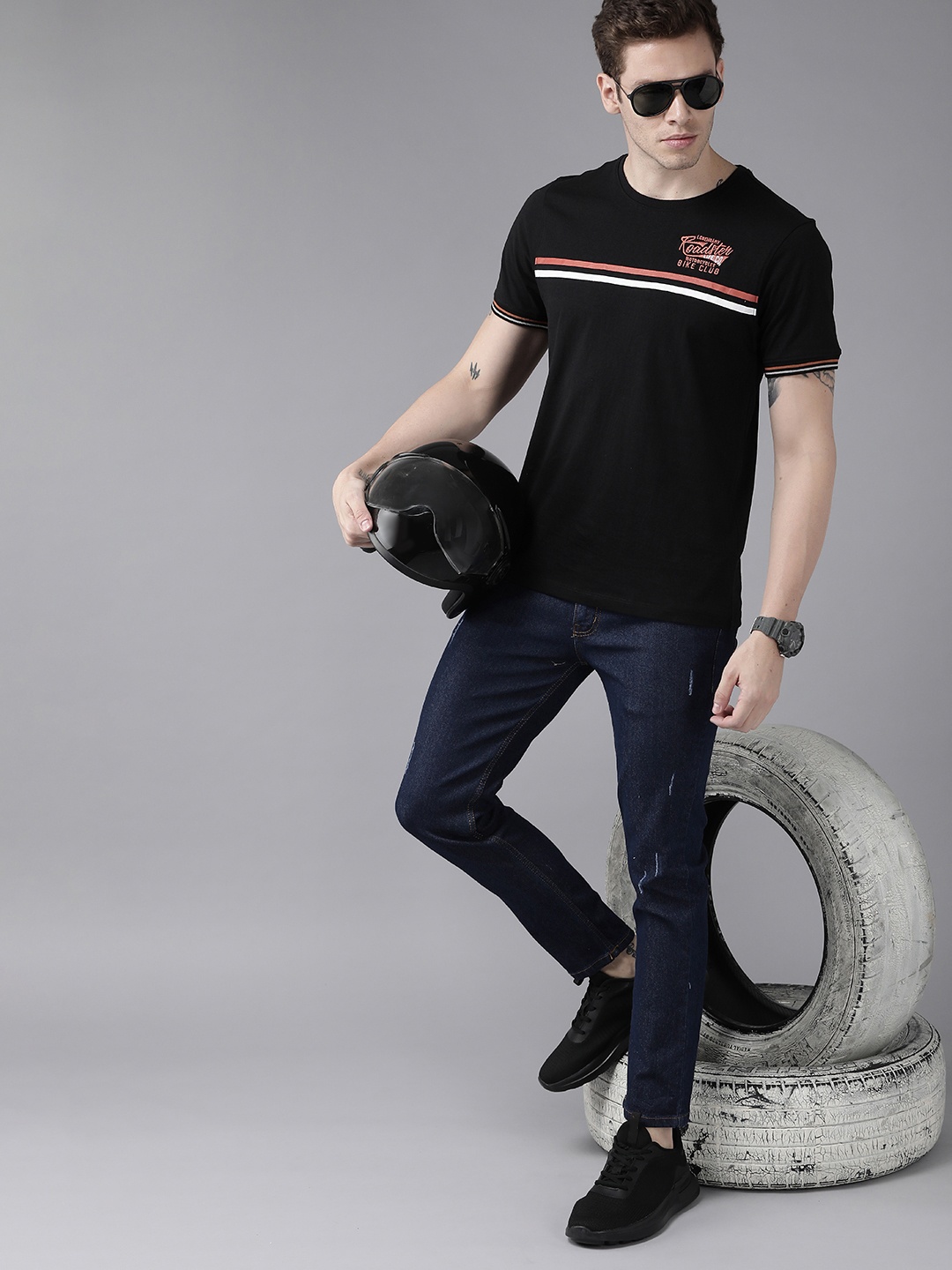

Roadster Men Navy Blue Skinny Fit Low Distress Stretchable Jeans