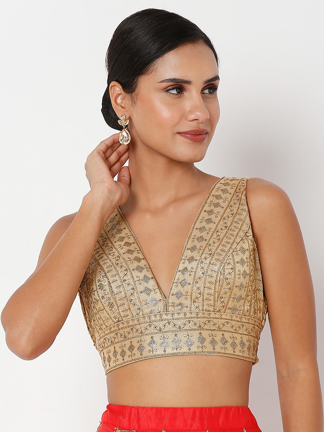 

SALWAR STUDIO Women Copper Coloured Embellished Saree Blouse
