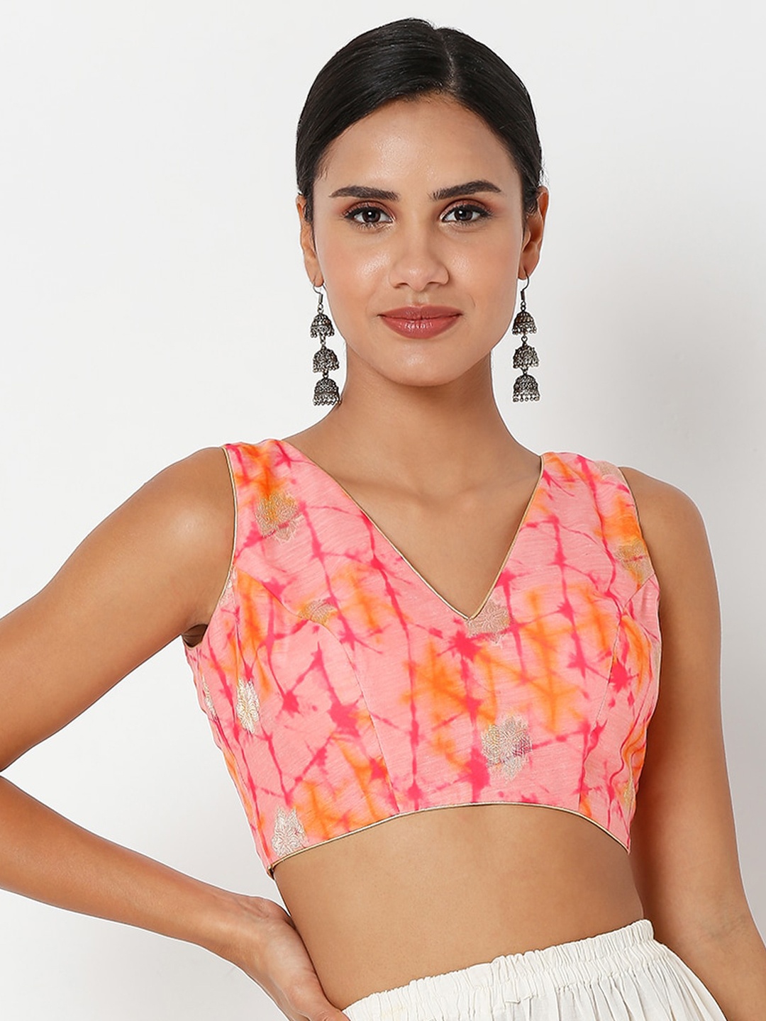

SALWAR STUDIO Women Pink Self-Design Brocade Saree Blouse