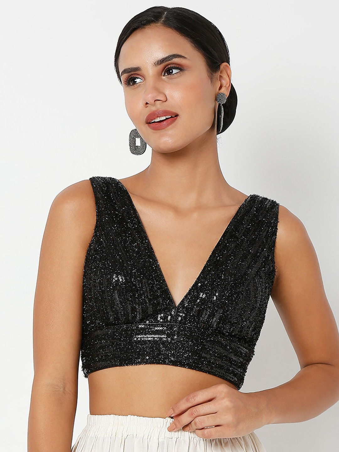

SALWAR STUDIO Women Black Embroidered Readymade Saree Blouse