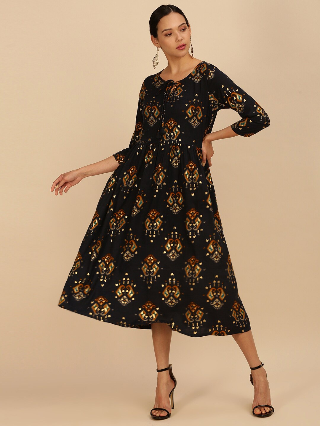 

Soch Blue Floral Ethnic A-Line Midi Dress