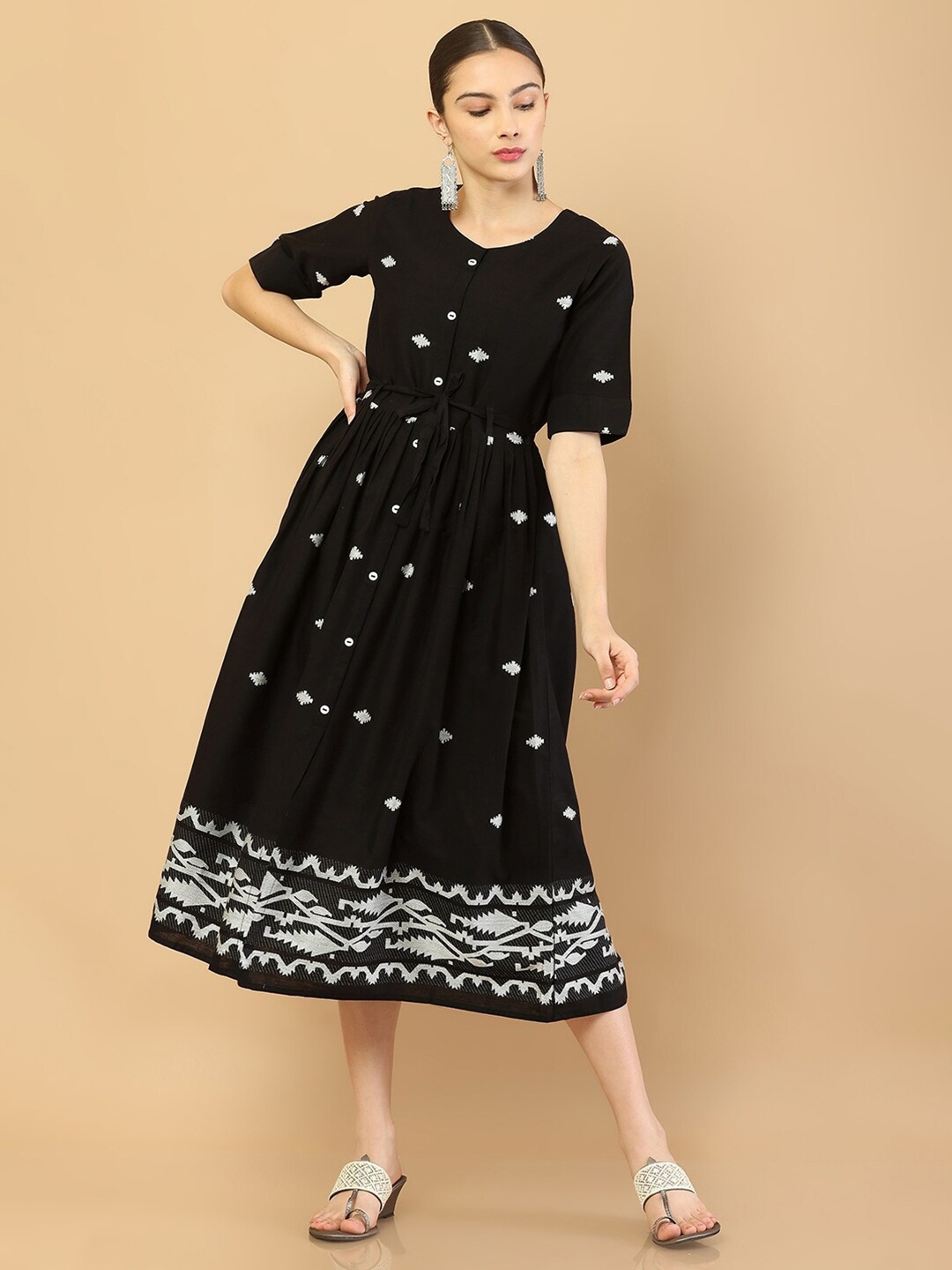 

Soch Black Floral Ethnic Midi Dress