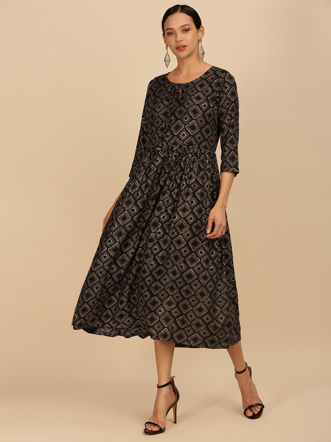 

Soch Blue Floral Ethnic A-Line Midi Dress