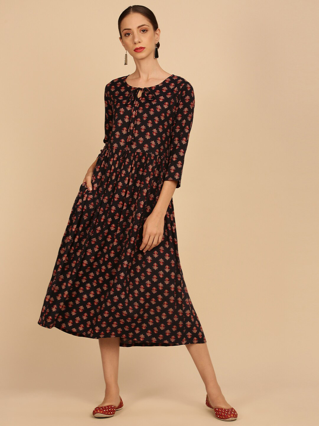 

Soch Navy Blue Ethnic Motifs Ethnic A-Line Midi Dress