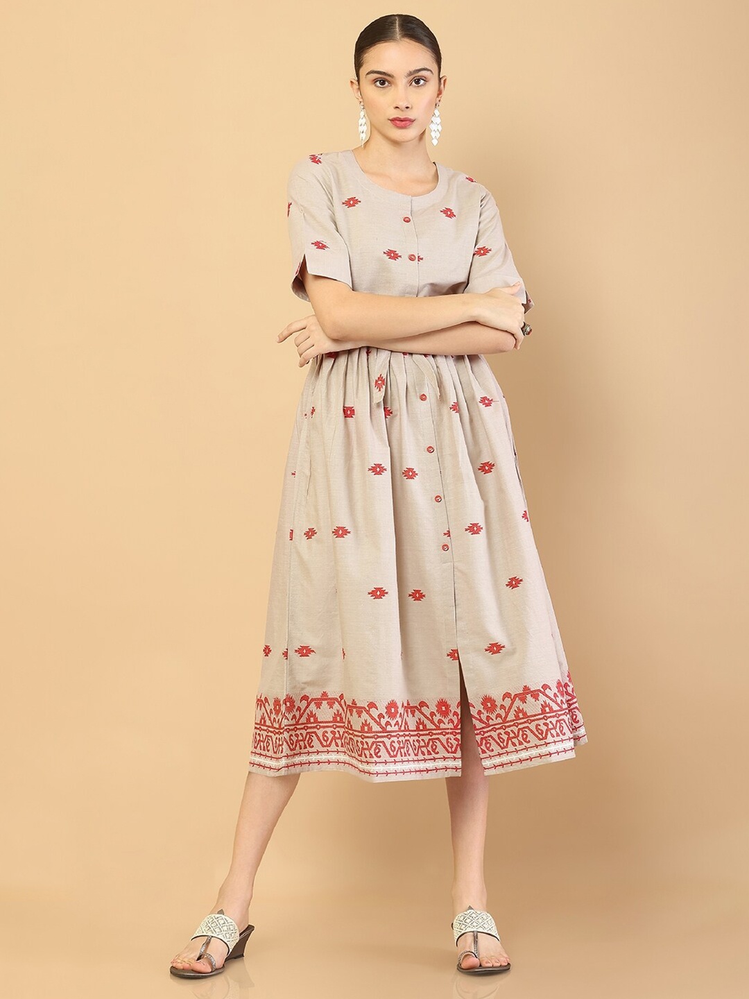 

Soch Grey Floral Ethnic Midi Dress