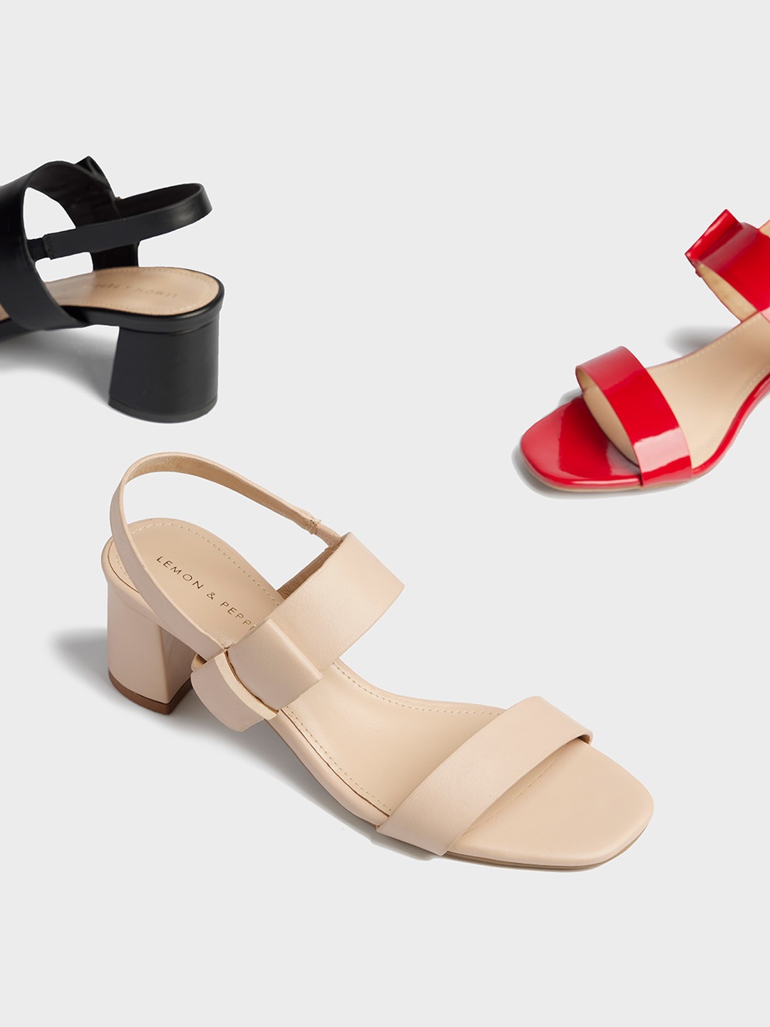 

LEMON & PEPPER Beige PU Block Sandals with Buckles