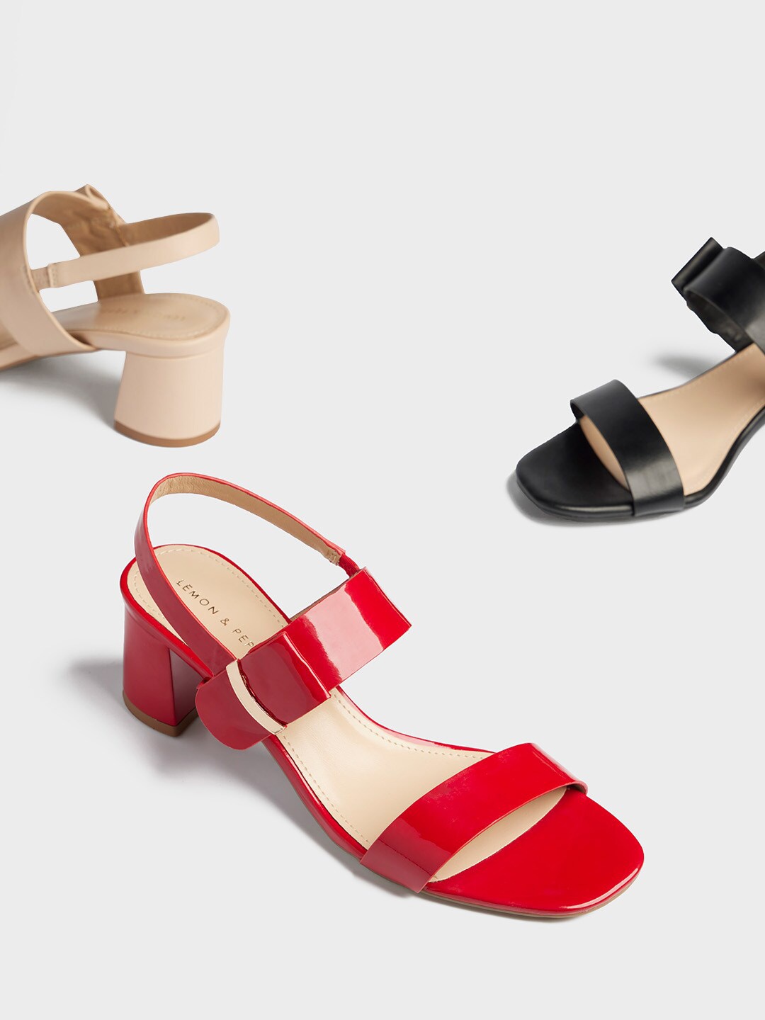 

LEMON & PEPPER Red Solid PU Block Heels